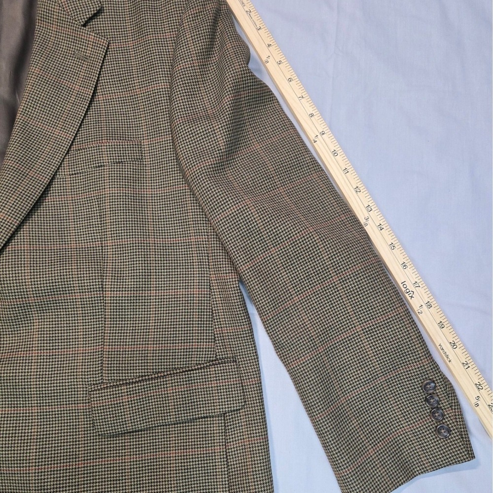 100% Wool IZOD Mens 44S Brown Houndstooth Blazer Woolmark Sport Coat suit - Picture 4 of 16